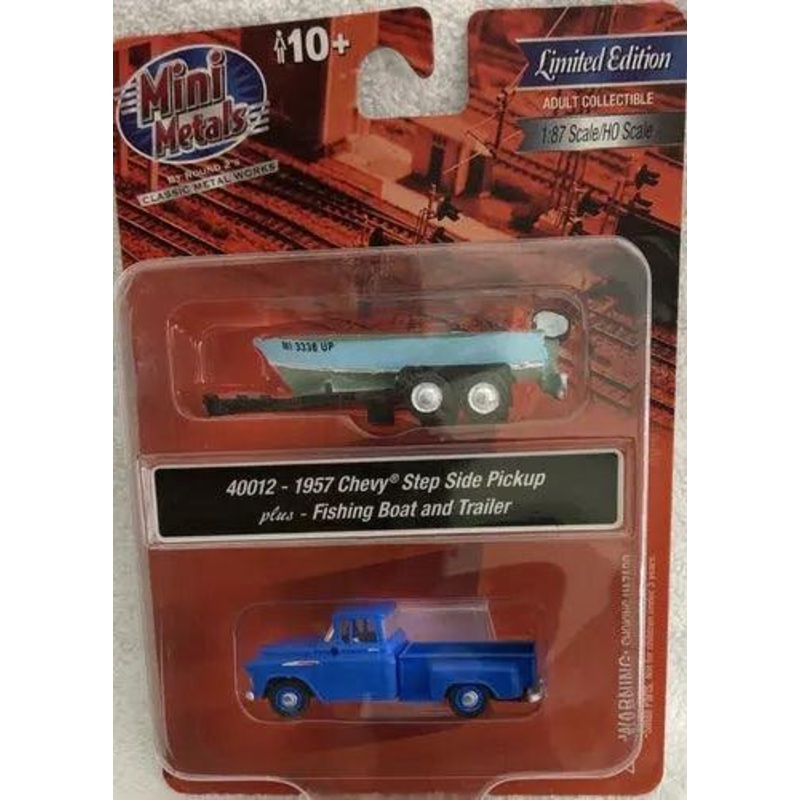 Classic Metal Works 1957 Chevy Step Side Pickup Truck w/Fishing Boat & Trailer