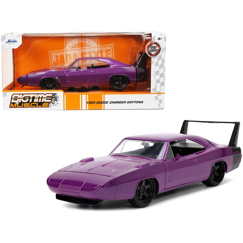 1969 Dodge Charger Daytona Purple Metallic with Black Tail Stripe “Bigtime Muscle” Series 1/24 Diecast Model Car by Jada