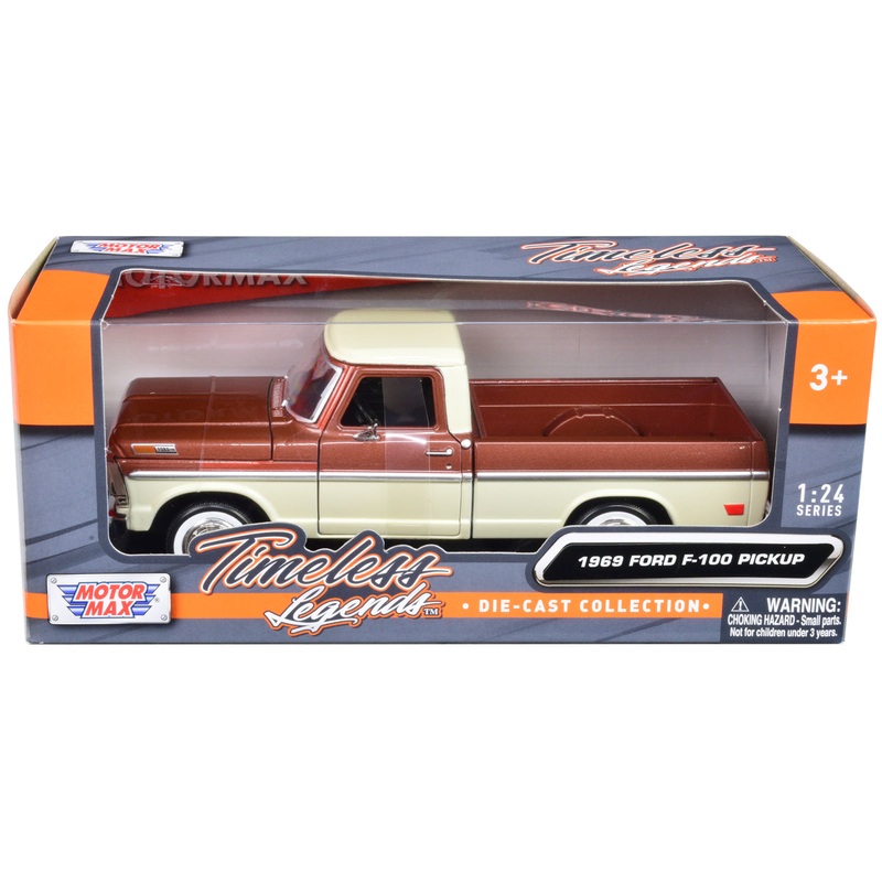 1969 Ford F-100 Pickup Truck Brown Metallic and Cream “Timeless Legends” 1/24 Diecast Model Car by Motormax