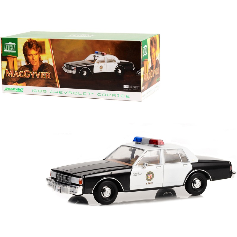 1986 Chevrolet Caprice Black and White LAPD (Los Angeles Police Department) “MacGyver” (1985-1992) TV Series “Artisan Collection” 1/18 Diecast Model Car by Greenlight