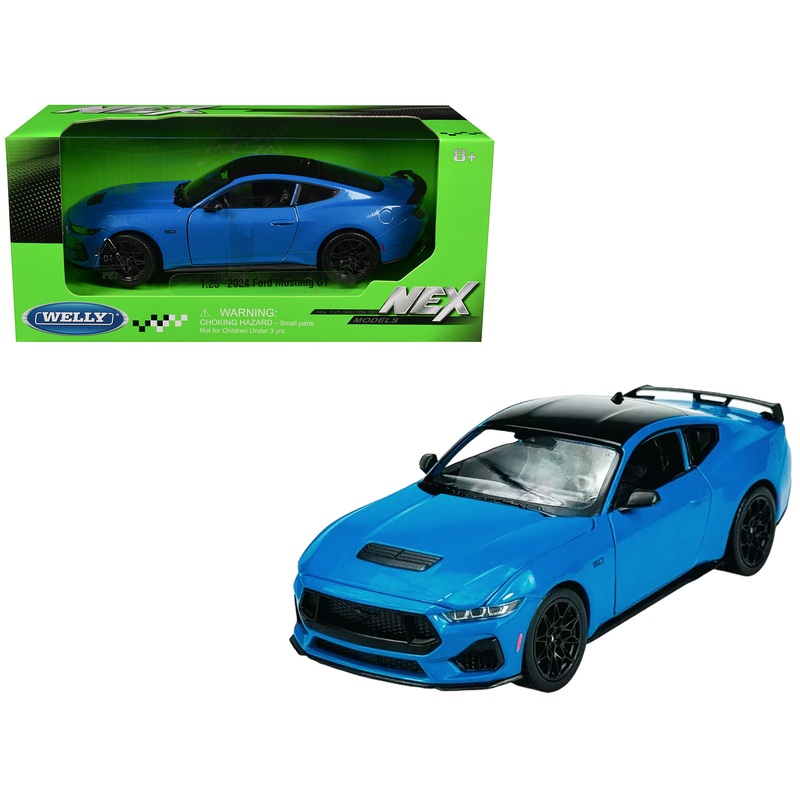 2024 Ford Mustang GT 5.0 Blue with Black Top “NEX Models” Series 1/25 Diecast Model Car by Welly