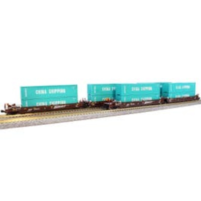 Kato 106-6210 N Gunderson MAXI-I Double Stack Car BNSF “Swoosh” 5 Unit Set #238403 w/China Containers