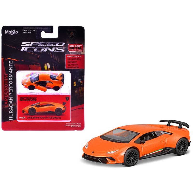 Lamborghini Huracan Performante Orange “Speed Icons” Series 1/64 Diecast Model Car by Maisto