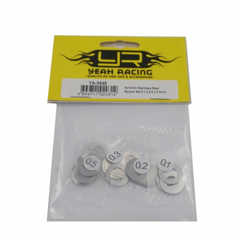 Yeah Racing – 8x14mm Stainless Spacer Set 0.1 – 0.2 – 0.3mm (#)
