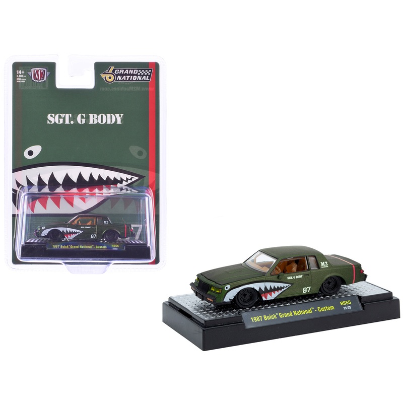 1987 Buick Grand National Custom Green Metallic with Shark Mouth Graphics “Sgt. G Body” Limited Edition to 6600 pieces Worldwide 1/64 Diecast Model Car by M2 Machines