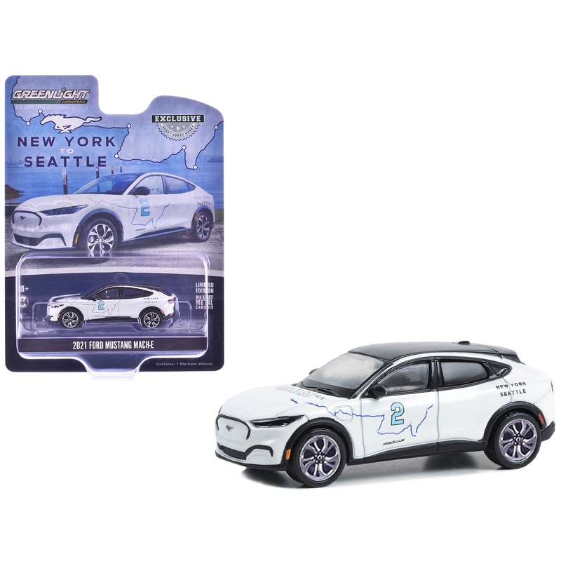 2021 Ford Mustang Mach-E #2 “New York to Seattle Transcontinental Tour” White with Black Top “Hobby Exclusive” Series 1/64 Diecast Model Car by Greenlight