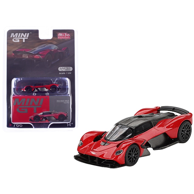 Aston Martin Valkyrie Hyper Red with Carbon Top Limited Edition to 3960 pieces Worldwide 1/64 Diecast Model Car by Mini GT