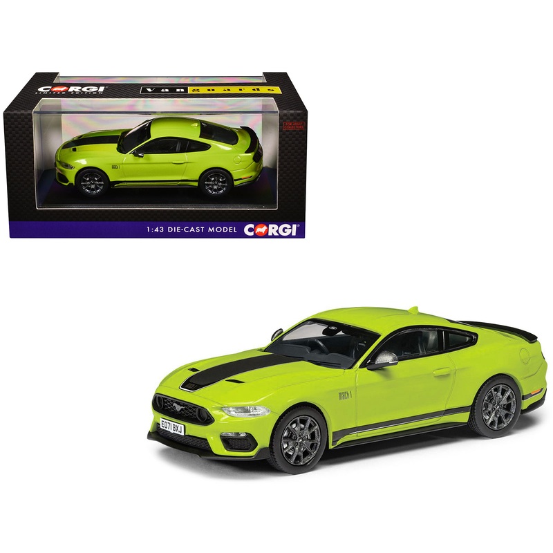 Ford Mustang Mk6 Mach 1 RHD (Right Hand Drive) Grabber Yellow with Black Stripes “Vanguards” Series 1/43 Diecast Model Car by Corgi