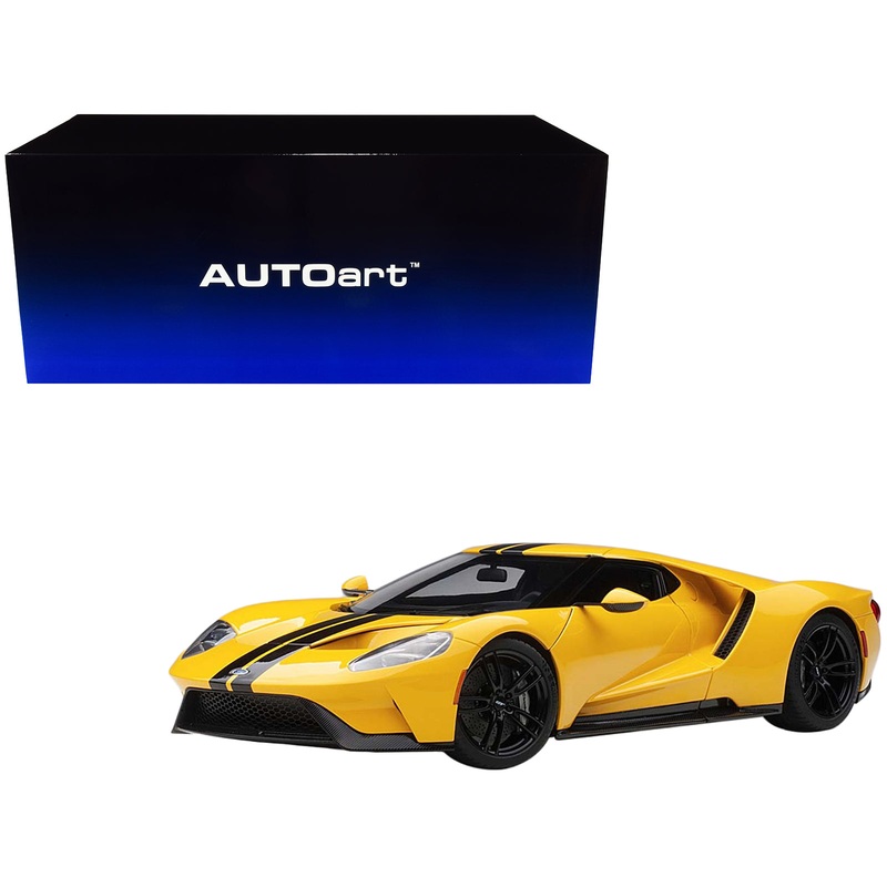 2017 Ford GT Triple Yellow with Black Stripes 1/18 Model Car by Autoart