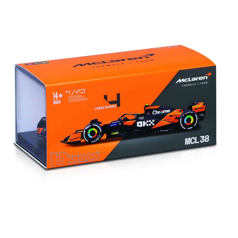 Burago – 1/43 McLaren Team F1 MCL38 2024 w/ Collectors Hardcase #4 Norris