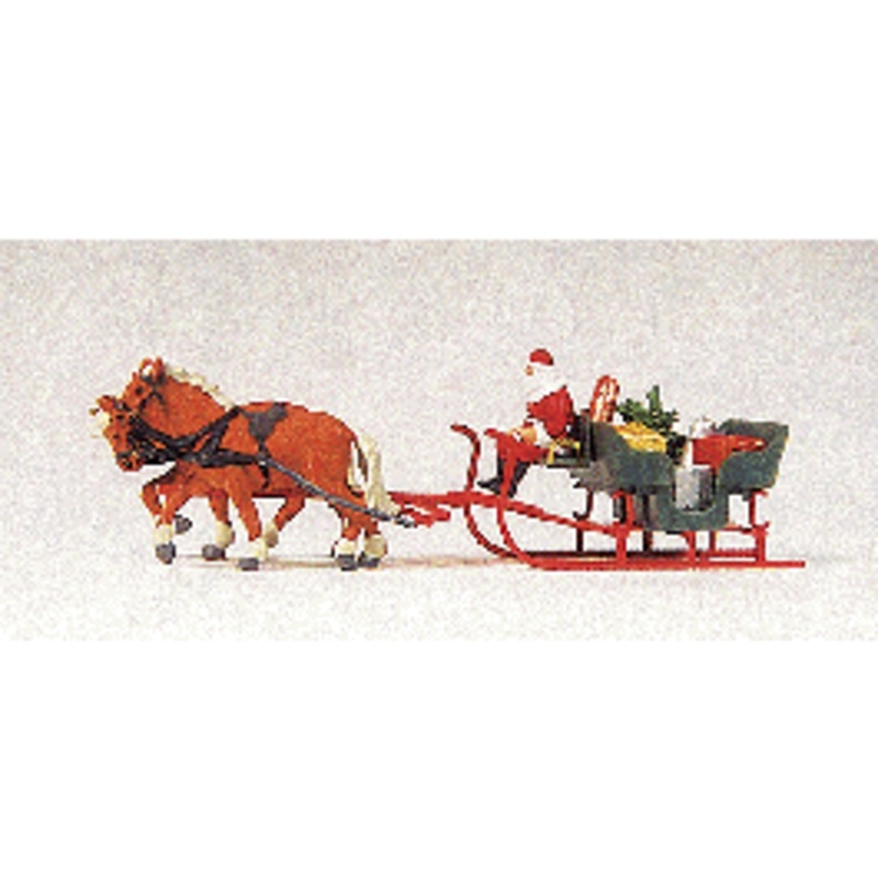 Preiser 30448 HO Horse Drawn Sleigh Father Christmas & Parcels