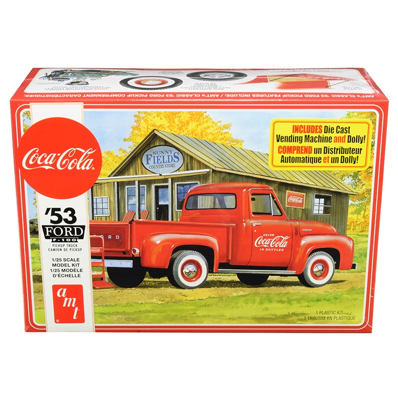 Skill 3 Model Kit 1953 Ford F-100 Pickup Truck “Coca-Cola” with Vending Machine and Dolly 1/25 Scale Model by AMT