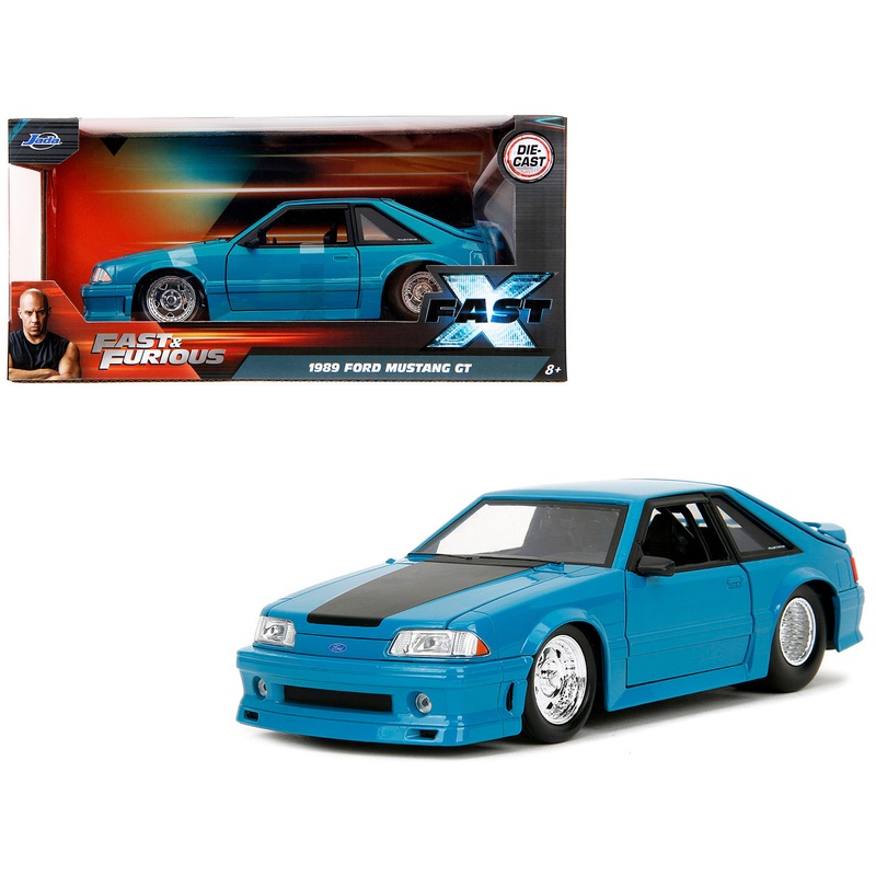 1989 Ford Mustang GT Blue with Black Hood Stripes “Fast & Furious” Series 1/24 Diecast Model Car by Jada