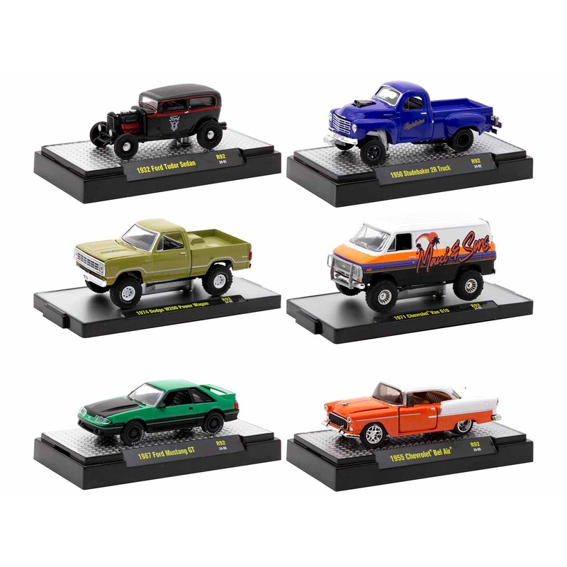 “Auto-Thentics” 6 piece Set Release 92 IN DISPLAY CASES Limited Edition 1/64 Diecast Model Cars by M2 Machines