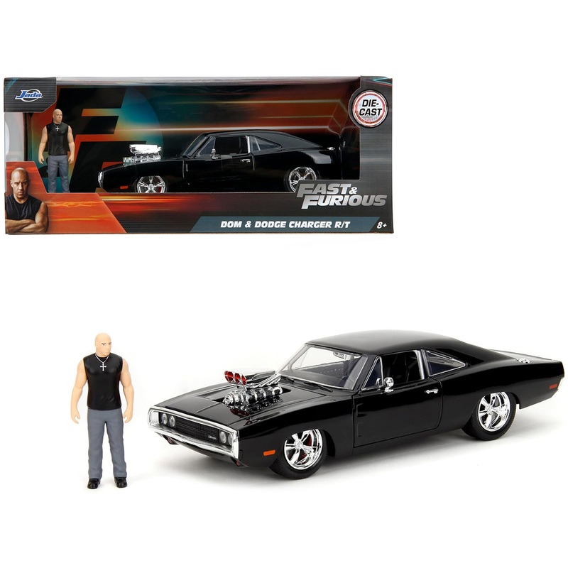 Dodge Charger R/T Black with Dom Diecast Figure “Fast & Furious” (2009) Movie “Hollywood Rides” Series 1/24 Diecast Model Car by Jada