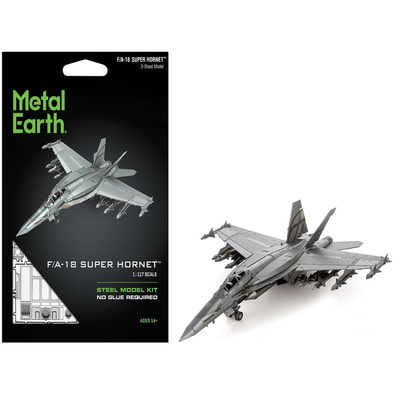 Model Kit Boeing F/A-18 Super Hornet Fighter Aircraft “United States Navy” (Moderate Difficulty) Steel Model by Metal Earth