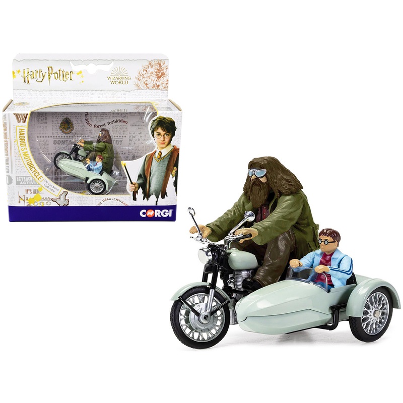 Motorcycle and Sidecar Light Green with Harry and Hagrid Figures “Harry Potter and the Deathly Hallows Part 1” (2010) Movie Diecast Motorcycle Model  by Corgi