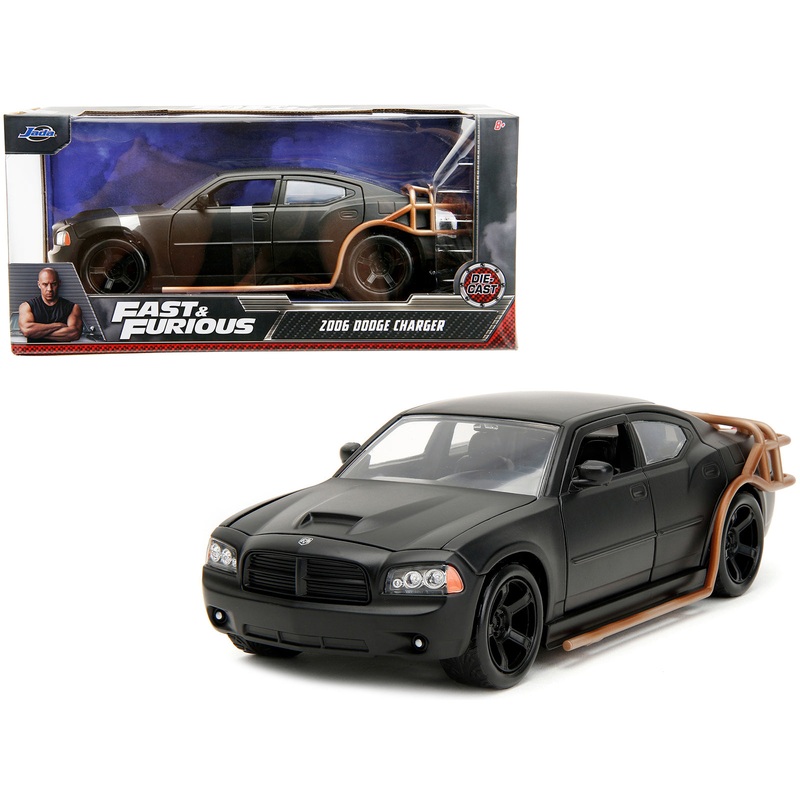 2006 Dodge Charger Matt Black with Outer Cage “Fast & Furious” Movie 1/24 Diecast Model Car by Jada
