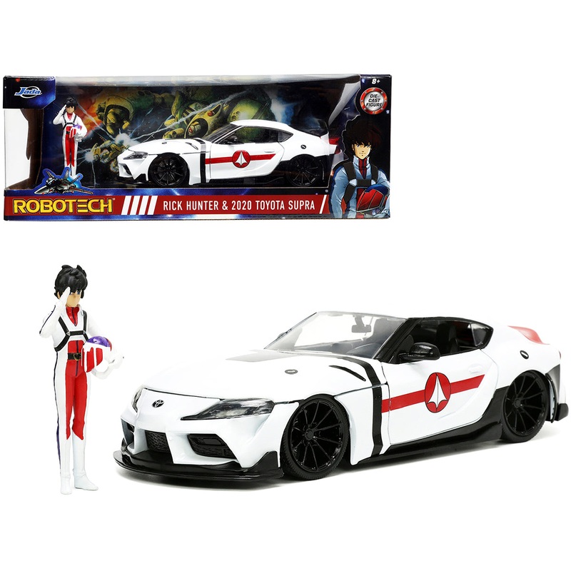 2020 Toyota Supra White and Rick Hunter Diecast Figurine “Robotech” “Hollywood Rides” Series 1/24 Diecast Model Car by Jada
