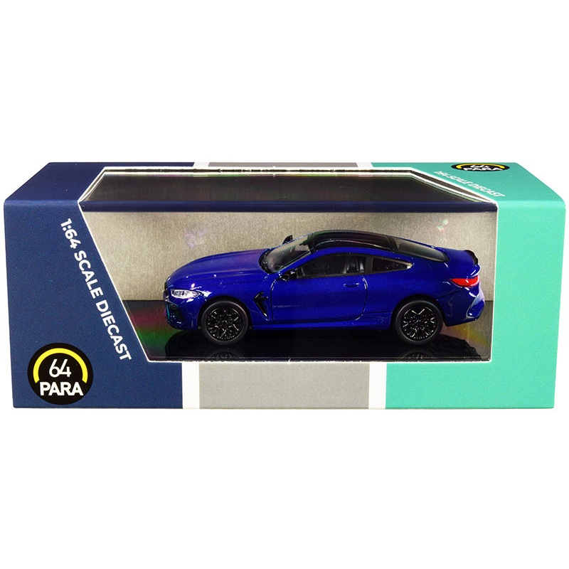 BMW M8 Coupe Marina Bay Blue Metallic with Black Top 1/64 Diecast Model Car by Paragon