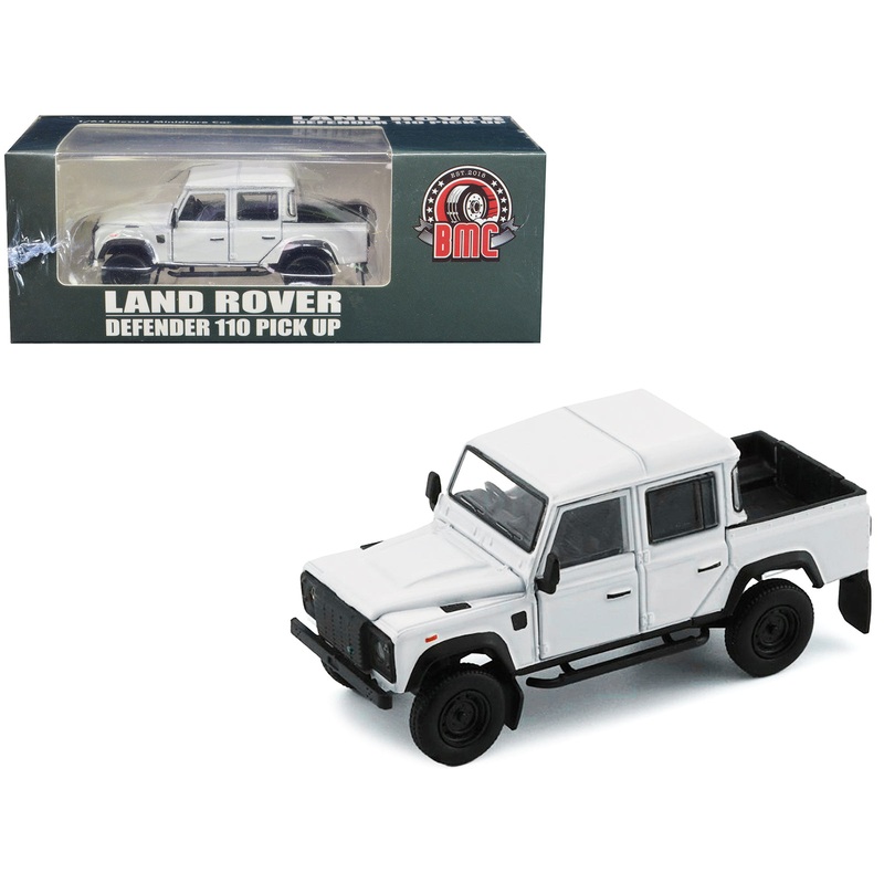 Land Rover Defender 110 Pickup Truck White with Extra Wheels 1/64 Diecast Model Car by BM Creations
