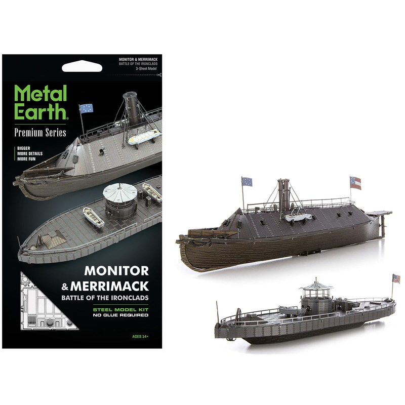 Model Kit USS Monitor and USS Merrimack Ironclad Warships “Battle of the Ironclads” (Challenging Difficulty) Steel Model by Metal Earth