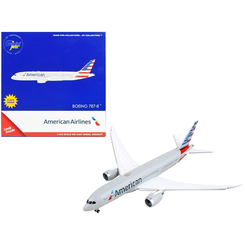 Boeing 787-8 Commercial Aircraft with Flaps Down “American Airlines” Gray with Striped Tail 1/400 Diecast Model Airplane by GeminiJets