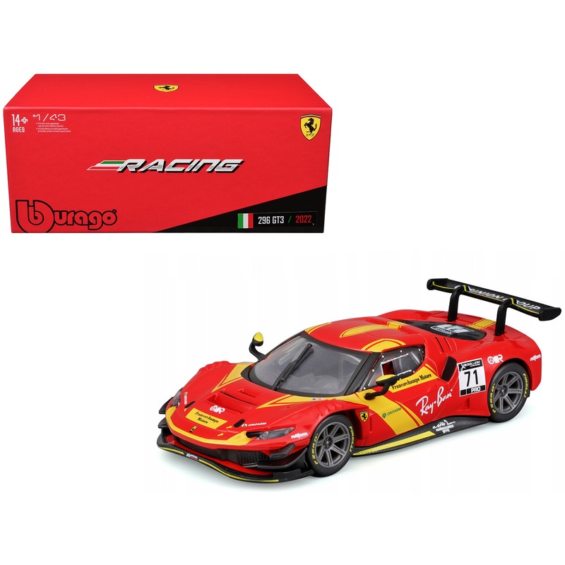 Ferrari 296 GT3 #71 Red “Francorchamps Motors” (2022) “Racing” Series with Display Case 1/43 Diecast Model Car by Bburago