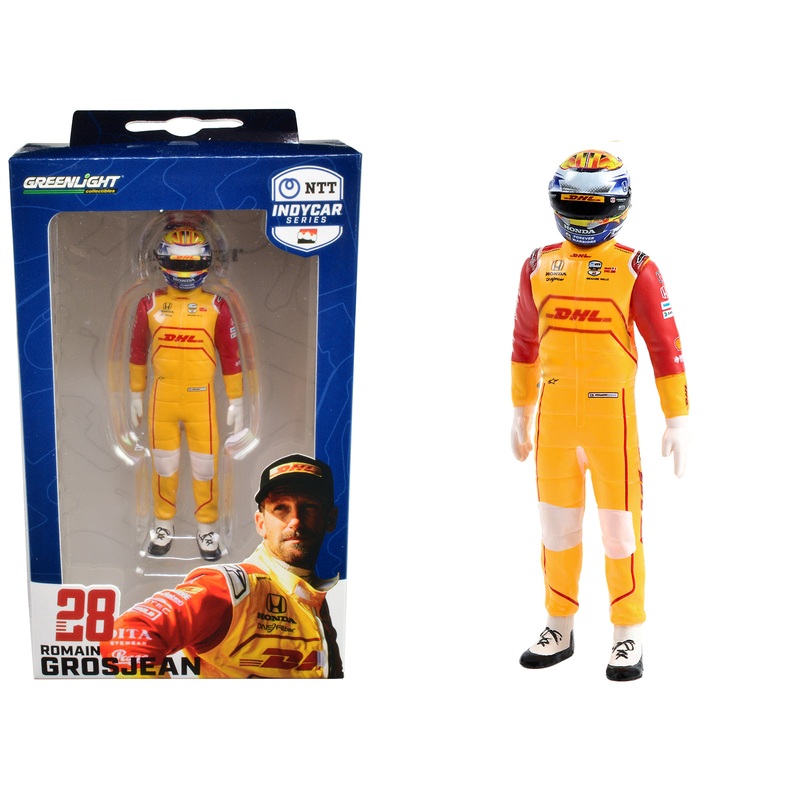 “NTT IndyCar Series” #28 Romain Grosjean Driver Figure “DHL – Andretti Autosport” for 1/18 Scale Models by Greenlight