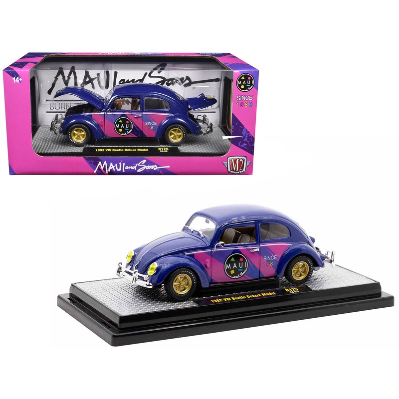 1952 Volkswagen Beetle Deluxe Model “Maui & Sons” Purple Metallic with Graphics Limited Edition to 6650 pieces Worldwide 1/24 Diecast Model Car by M2 Machines