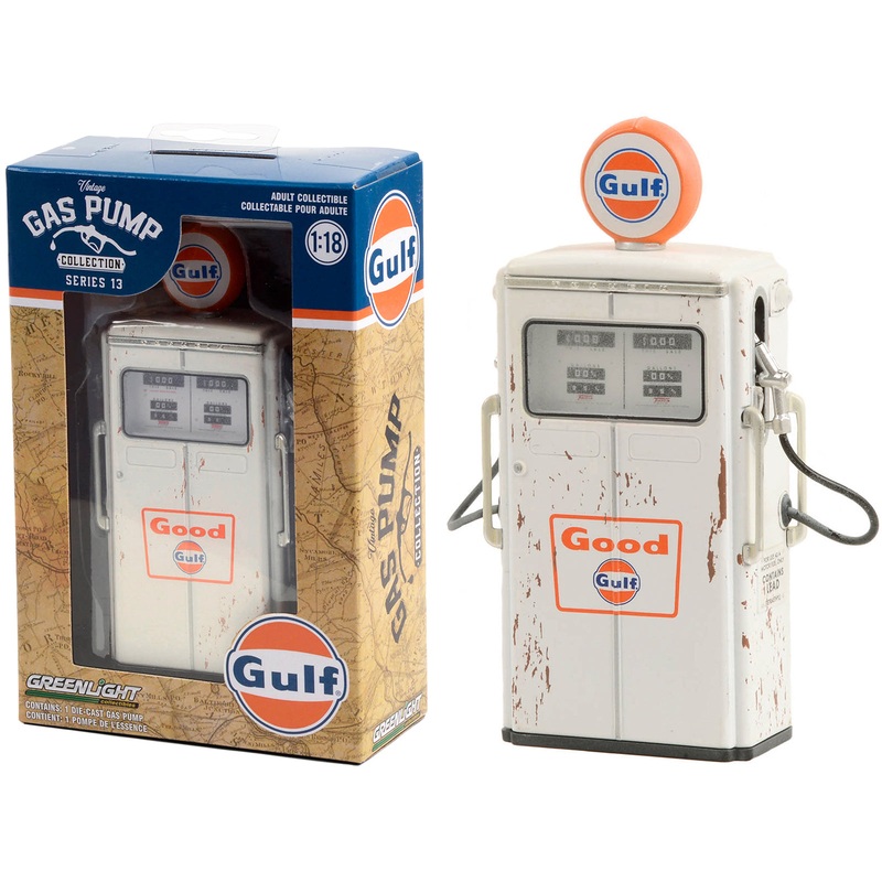 1954 Tokheim 350 Twin Gas Pump “Good Gulf – Gulf Oil” White (Weathered) “Vintage Gas Pumps” Series 13 1/18 Diecast Model by Greenlight