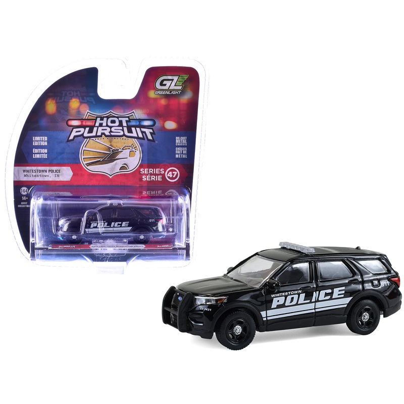 2023 Ford Police Interceptor Utility “Whitestown Police Dept. Whitestown IN” Black “Hot Pursuit” Series 47 1/64 Diecast Model Car by Greenlight