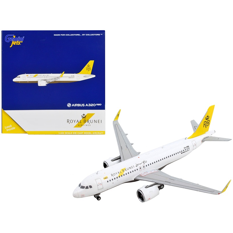 Airbus A320neo Commercial Aircraft “Royal Brunei Airlines” White with Yellow Tail 1/400 Diecast Model Airplane by GeminiJets