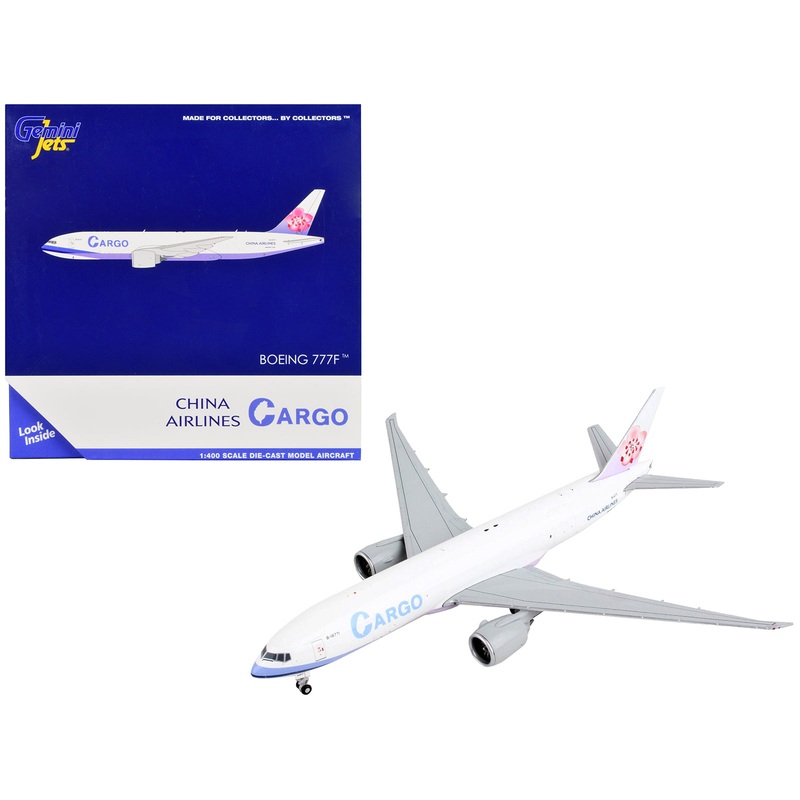 Boeing 777F Commercial Aircraft “China Airlines Cargo” White with Purple Stripes and Tail 1/400 Diecast Model Airplane by GeminiJets