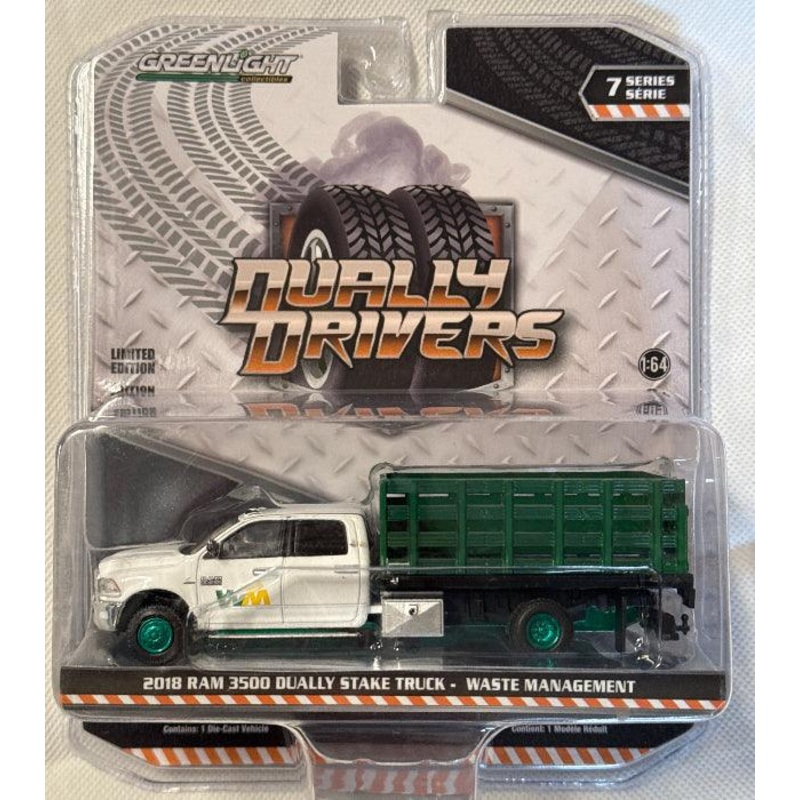 Greenlight – 2018 Ram 3500 Dually Stake Truck – Waste Management -1:64 diecast (GREEN)