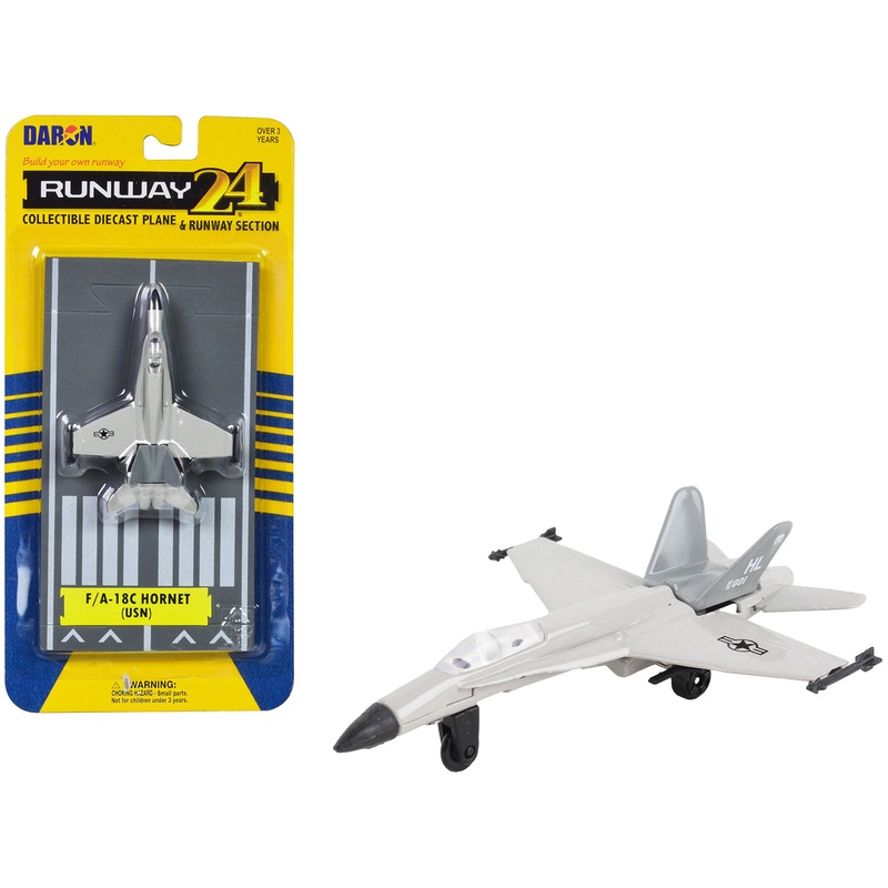 McDonnell Douglas F/A-18C Hornet Fighter Aircraft Gray “United States Navy” with Runway Section Diecast Model Airplane by Runway24