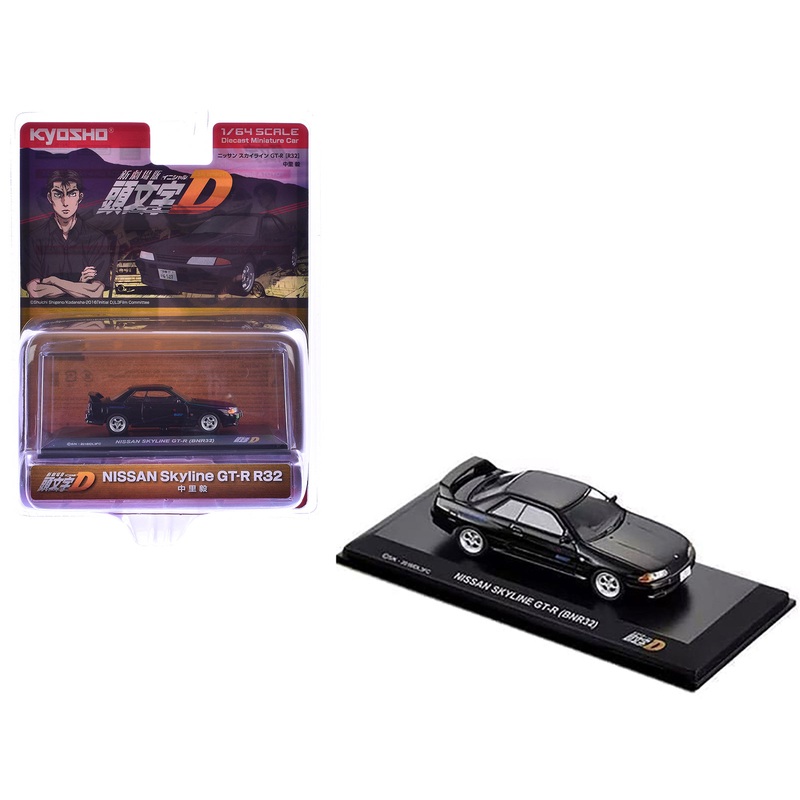 Nissan Skyline GT-R (BNR32) RHD (Right Hand Drive) Black “Initial D” Manga 1/64 Diecast Model Car by Kyosho