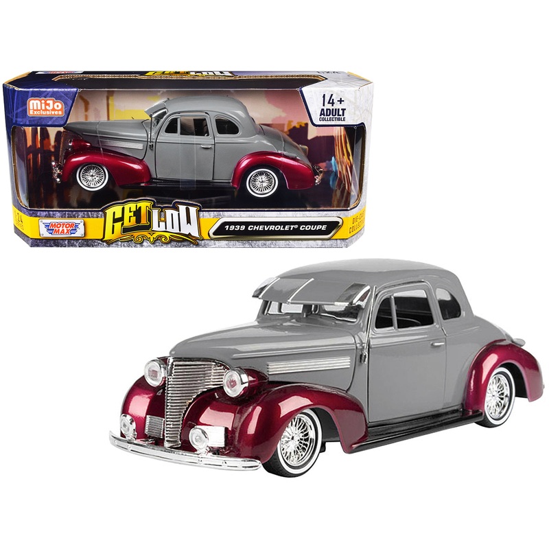 1939 Chevrolet Coupe Lowrider Gray and Red Metallic “Get Low” Series 1/24 Diecast Model Car by Motormax