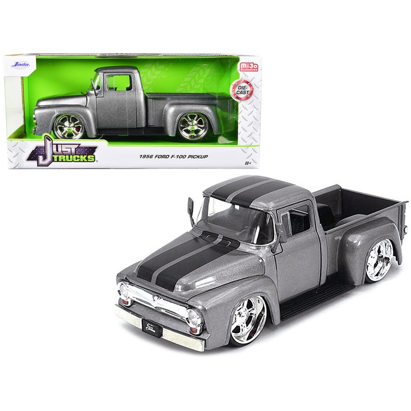 1956 Ford F-100 Pickup Truck Gray Metallic with Black Stripes “Just Trucks” Series 1/24 Diecast Model Car by Jada