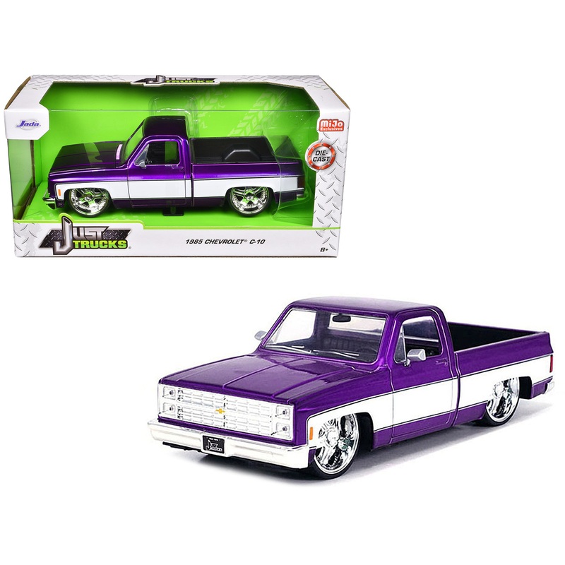 1985 Chevrolet C-10 Pickup Truck Purple Metallic and White with Lorenzo Wheels “Just Trucks” Series 1/24 Diecast Model Car by Jada