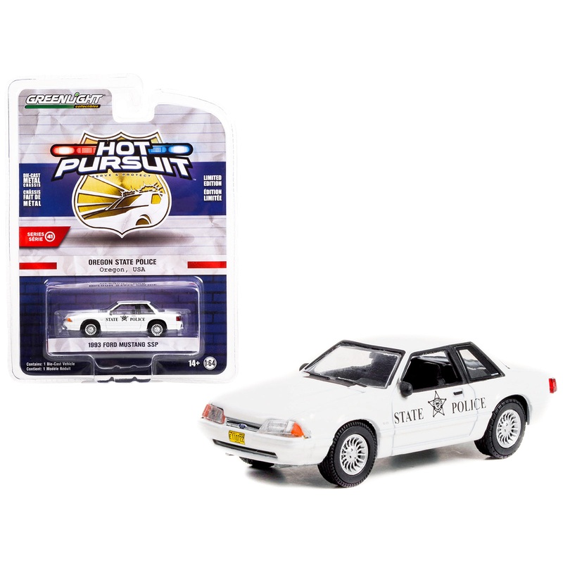 1993 Ford Mustang SSP Police White “Oregon State Police” “Hot Pursuit” Series 41 1/64 Diecast Model Car by Greenlight