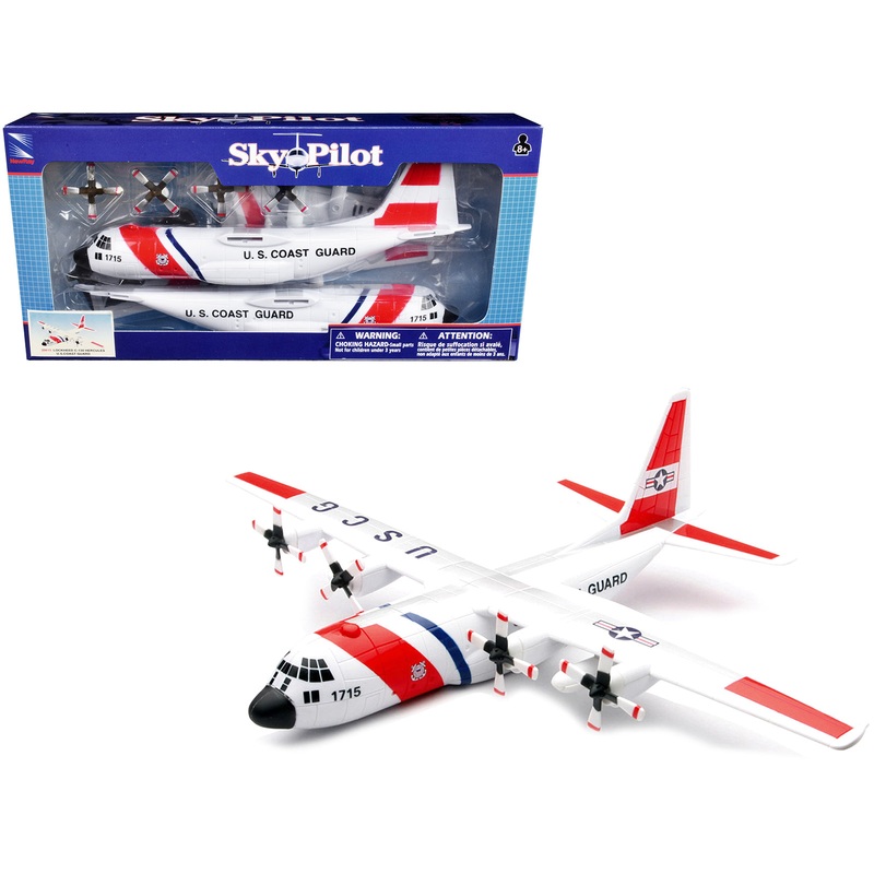 Model Kit Lockheed C-130 Hercules Transport Aircraft White and Red “United States Coast Guard” Snap Together Plastic Model Kit by New Ray