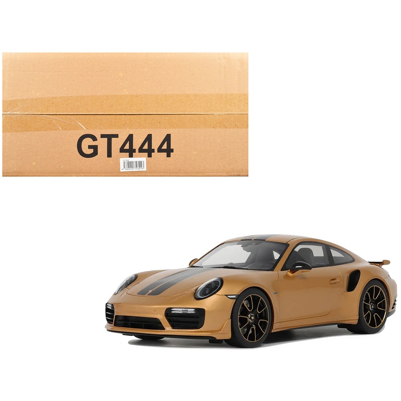 Porsche 991.2 Turbo S Orange Metallic with Black Stripes 1/18 Model Car by GT Spirit