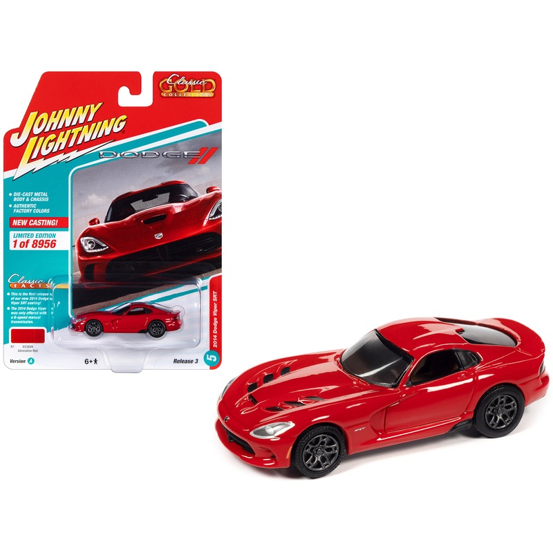 2014 Dodge Viper SRT Adrenaline Red “Classic Gold Collection” Series Limited Edition to 8956 pieces Worldwide 1/64 Diecast Model Car by Johnny Lightning