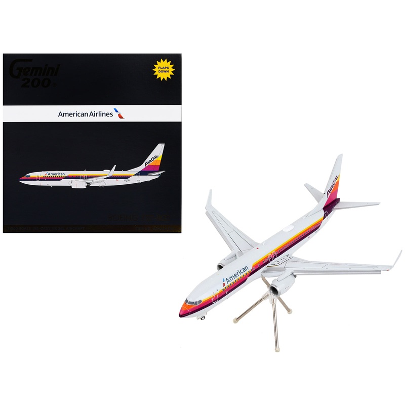 Boeing 737-800 Commercial Aircraft with Flaps Down “American Airlines – AirCal” Gray with Stripes “Gemini 200” Series 1/200 Diecast Model Airplane by GeminiJets