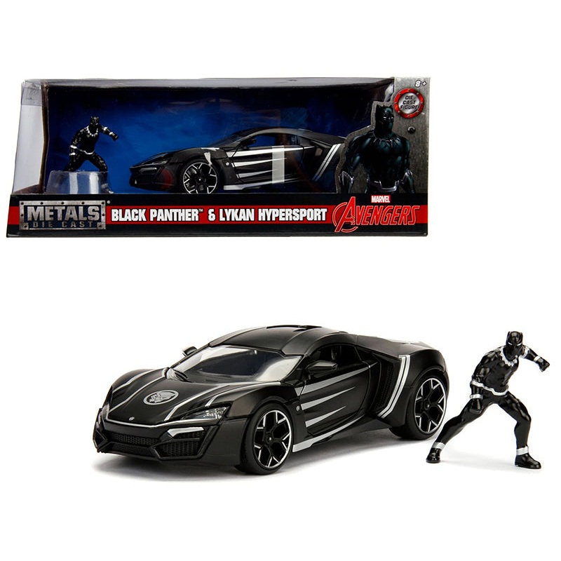 Lykan Hypersport Black with Black Panther Diecast Figurine “Avengers” “Marvel” Series 1/24 Diecast Model Car by Jada