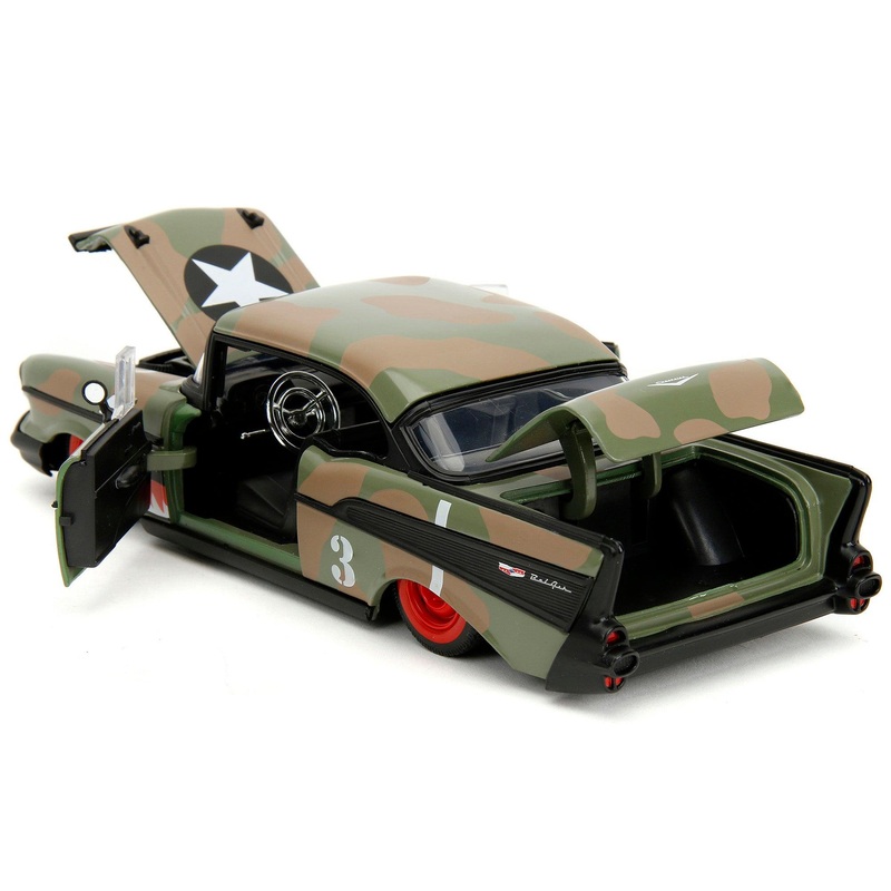 1957 Chevrolet Bel Air #3 Camouflage with Shark Mouth Graphics “Bigtime Muscle” Series 1/24 Diecast Model Car by Jada