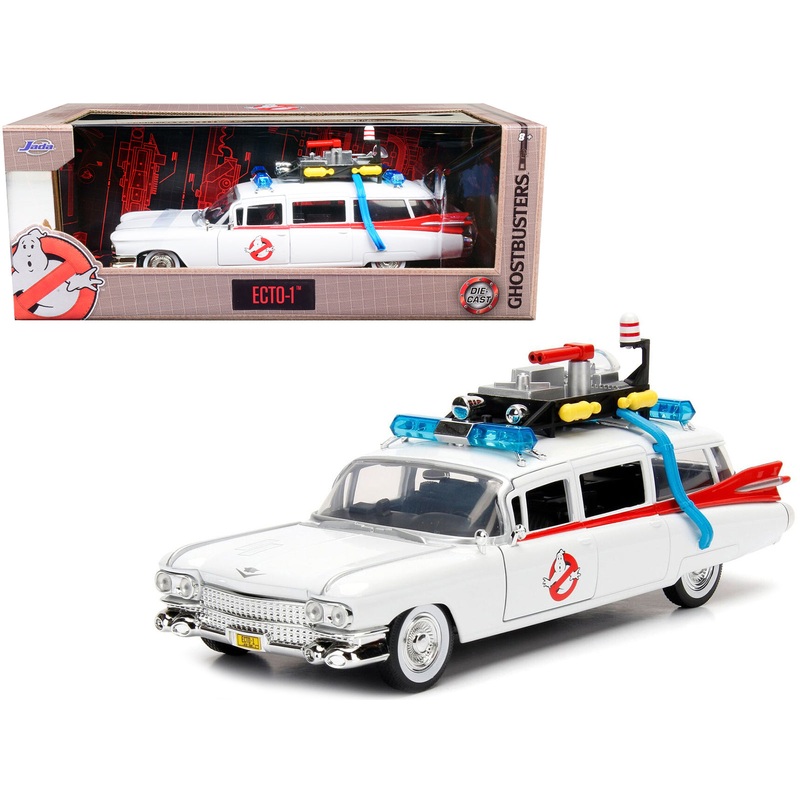 1959 Cadillac Ambulance Ecto-1 White “Ghostbusters” Movie “Hollywood Rides” Series 1/24 Diecast Model Car by Jada