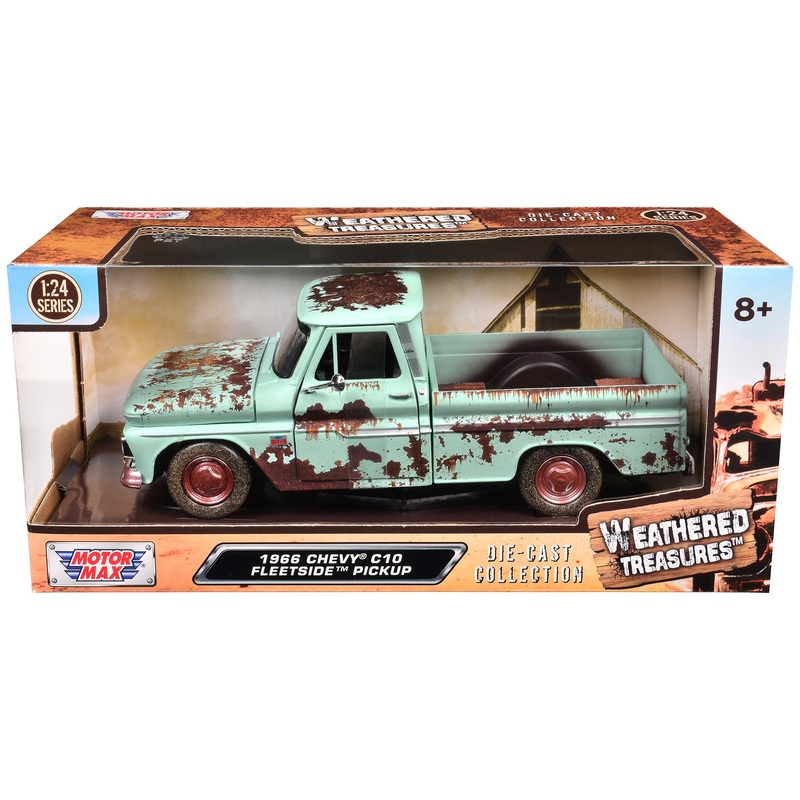 1966 Chevrolet C10 Fleetside Pickup Truck Light Green (Rusted) “Weathered Treasures” Series 1/24 Diecast Model Car by Motormax
