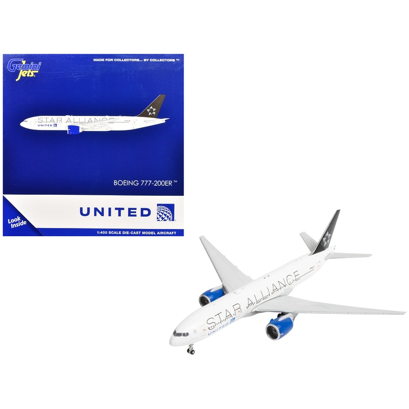 Boeing 777-200ER Commercial Aircraft “United Airlines Star Alliance” (N77022) White with Black Tail 1/400 Diecast Model Airplane by GeminiJets